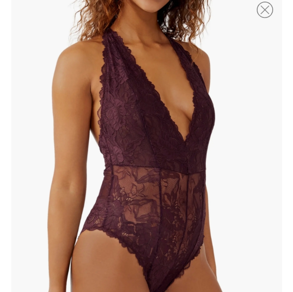 Free People Everyday Lace Thong Bodysuit in Plum Jam sz xs